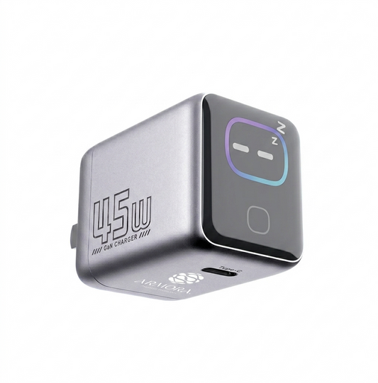 ARMORA Volt-AI 45W GaN fast charger with smart TFT display